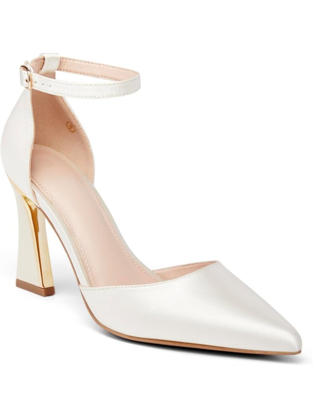 Women's Pure White Pump Point Closed Toe Heel Buckle Ankle Straps Heeled Sandals